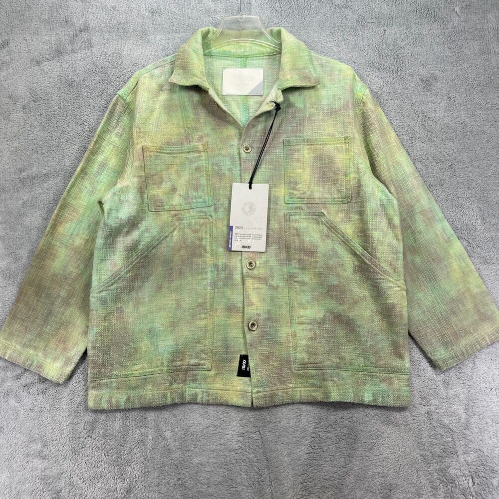 Isko Beyond Indigo Rigid Jacket Mens XL Green Gray Logo Pockets Button Front